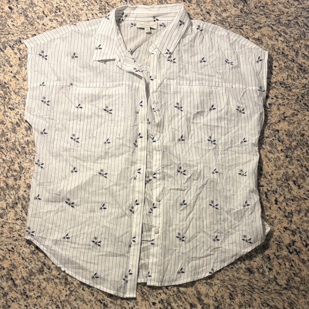Lucky Brand White and Blue Floral Striped Shirt